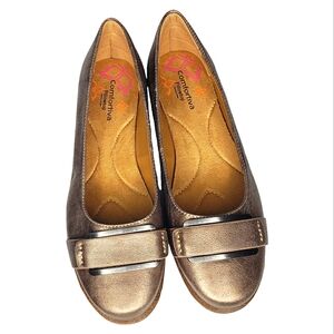 Comfortiva Rhoda Leather Skimmer *Pillow Top Memory Foam Metallic Flexible Sz 10